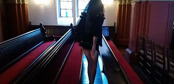  Gothic slut self fisting in a church